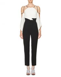 Roland Mouret Draped Half-Sleeve Cold-Shoulder Jumpsuit  White at Neiman Marcus